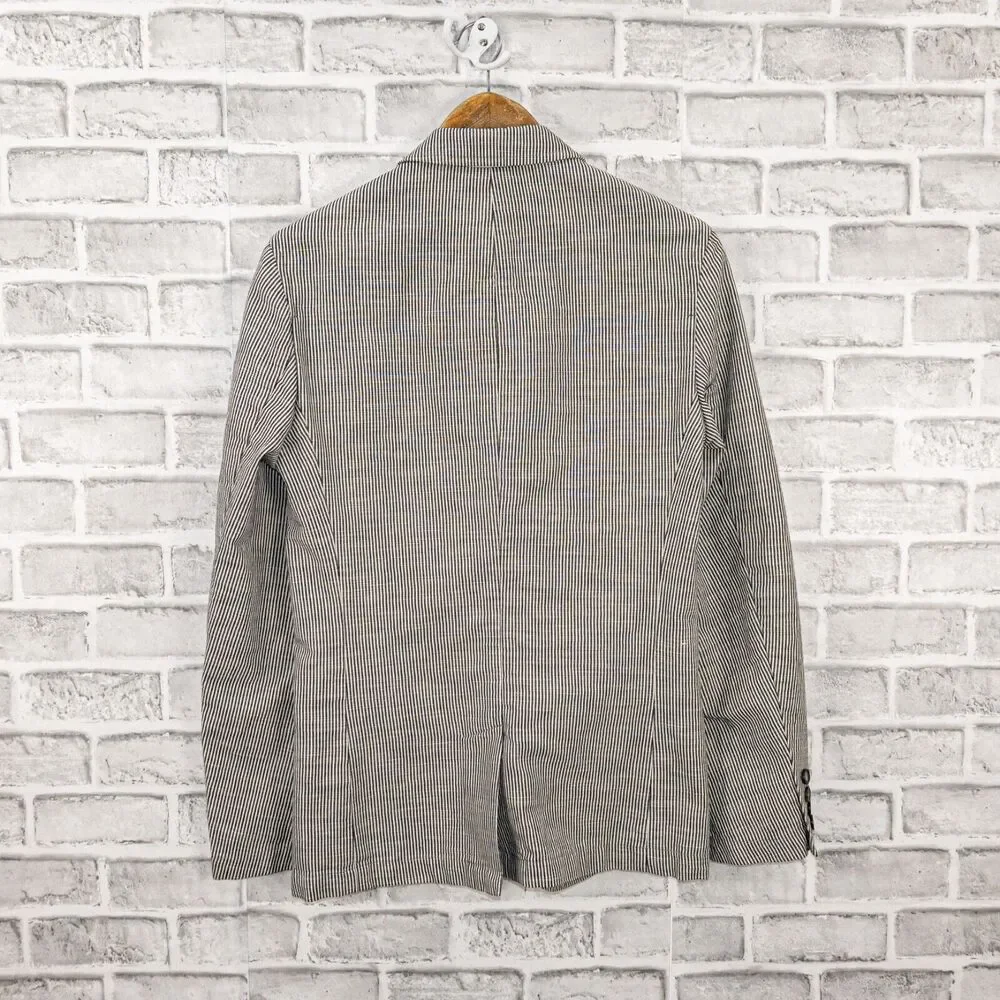 MR TURK Men's 2 button Blazer Jacket white gray striped Cotton size 36